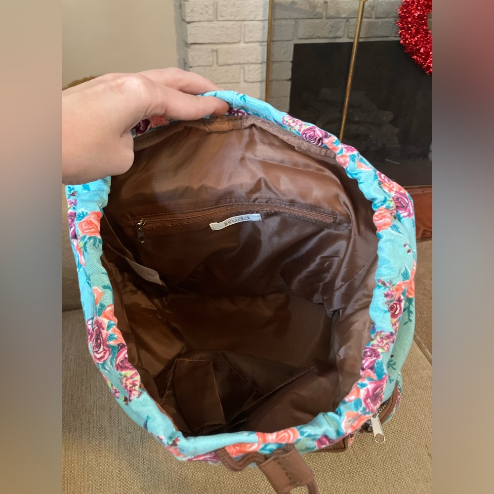 Mudd Teal Floral Drawstring Backpack - image 6